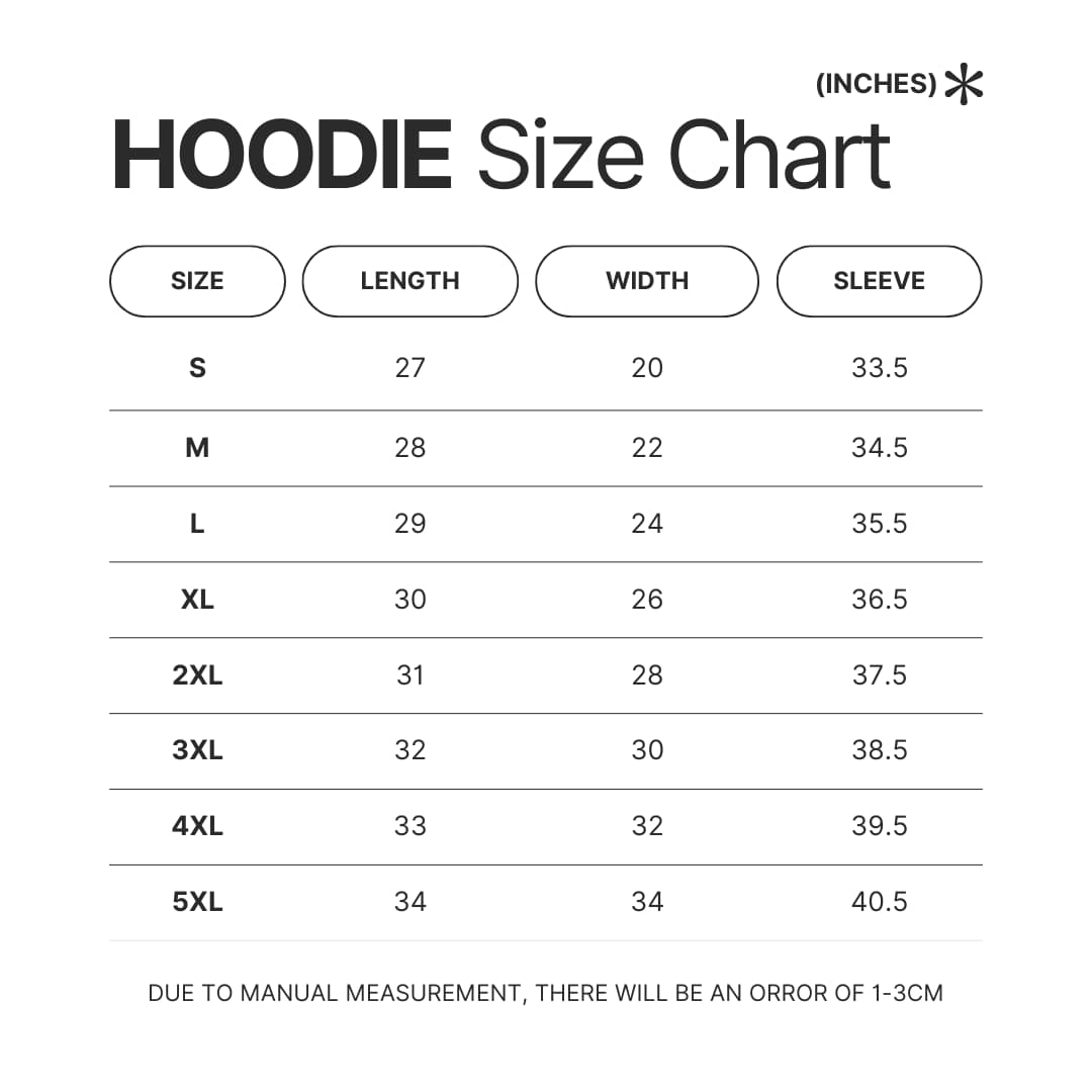 Hoodie Size Chart - Undertale Merch