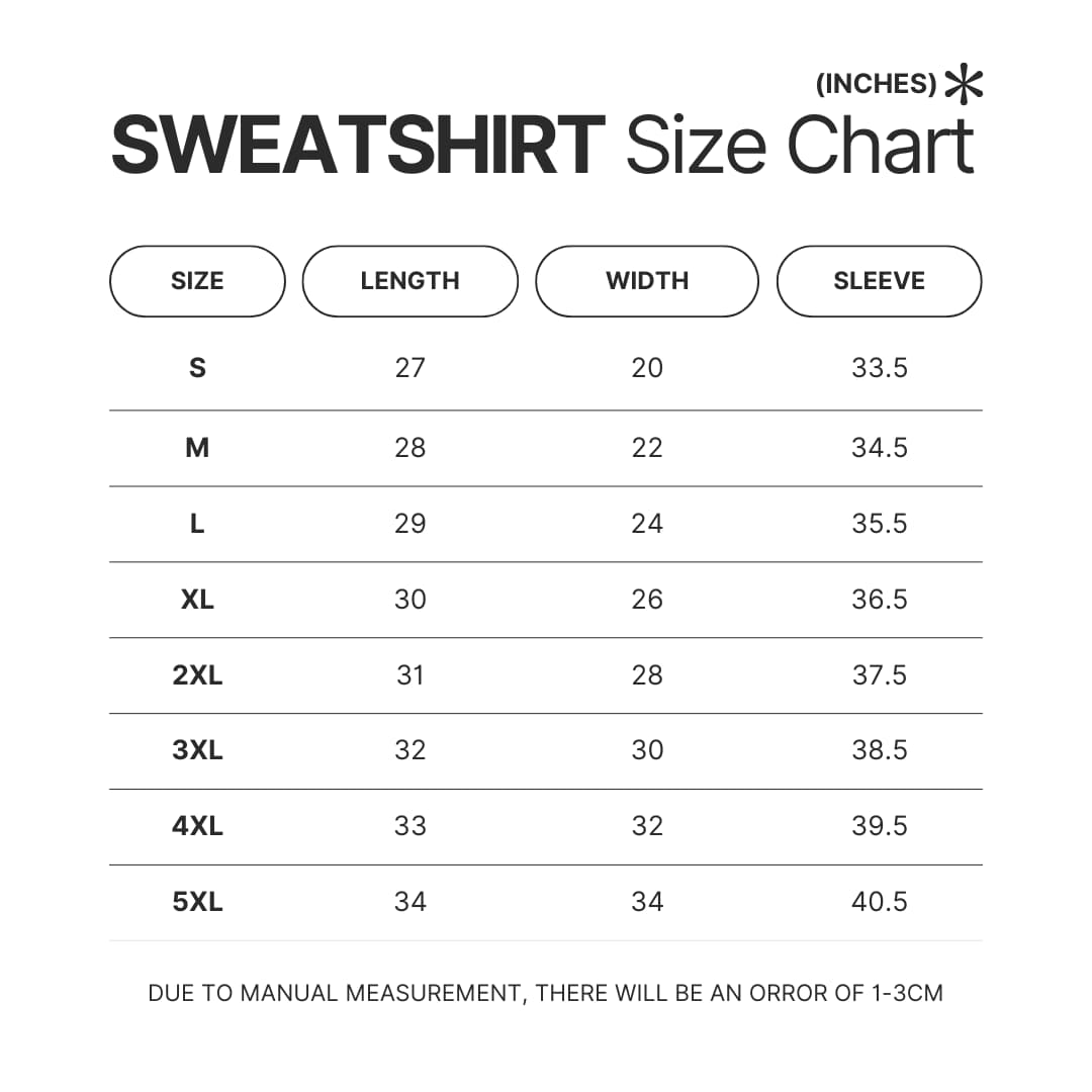Sweatshirt Size Chart - Undertale Merch
