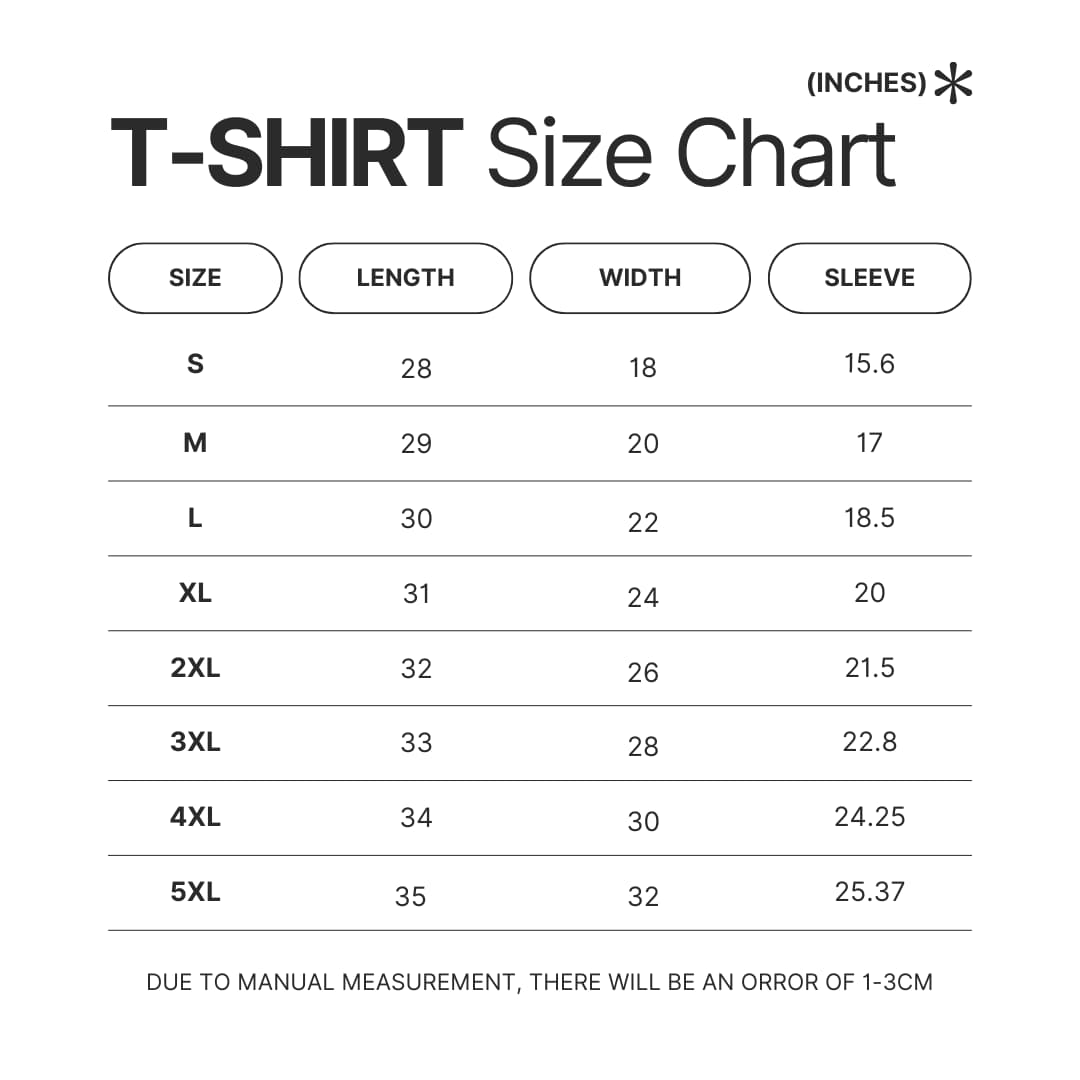 T shirt Size Chart - Undertale Merch