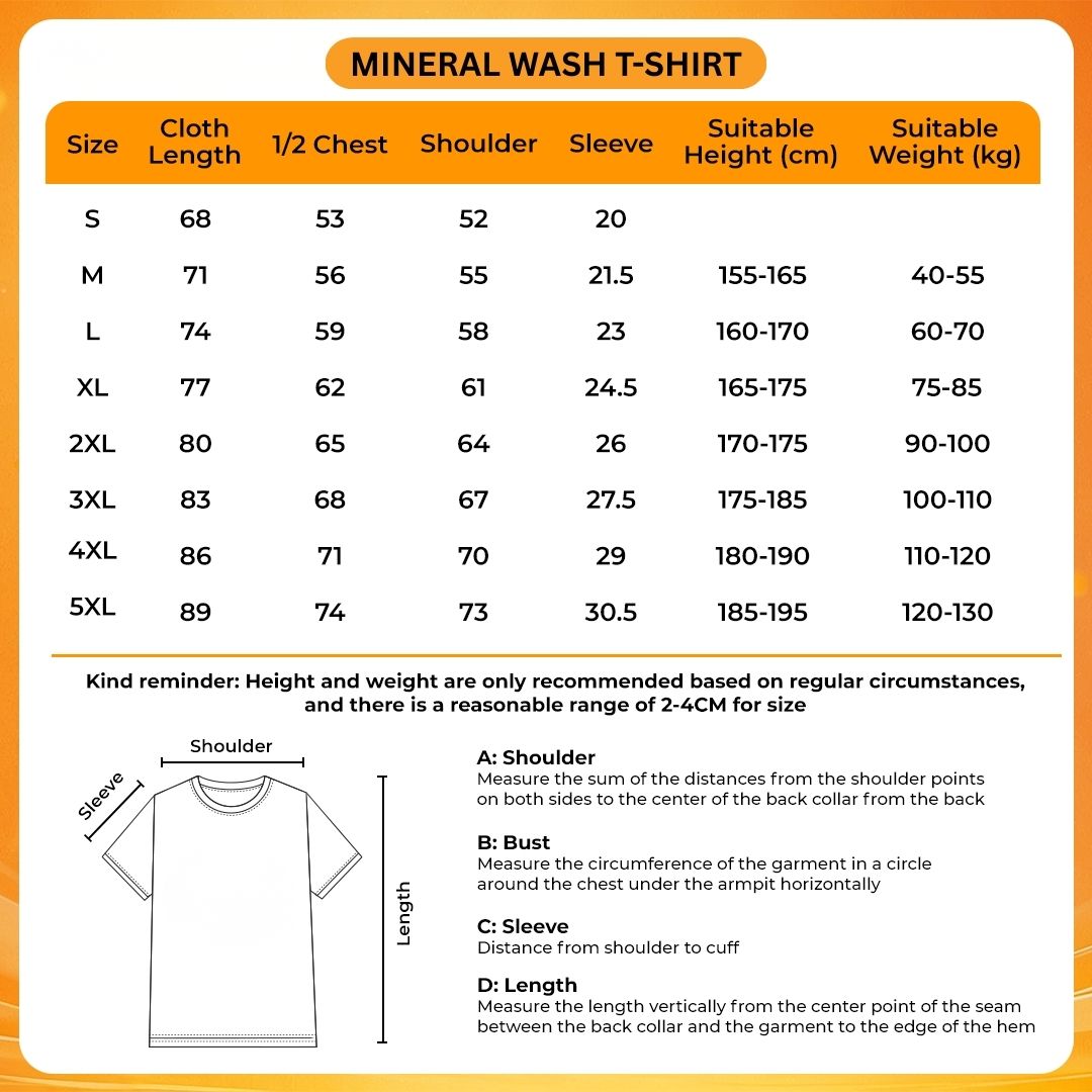 Mineral Wash T Shirt Size Chart - Undertale Merch