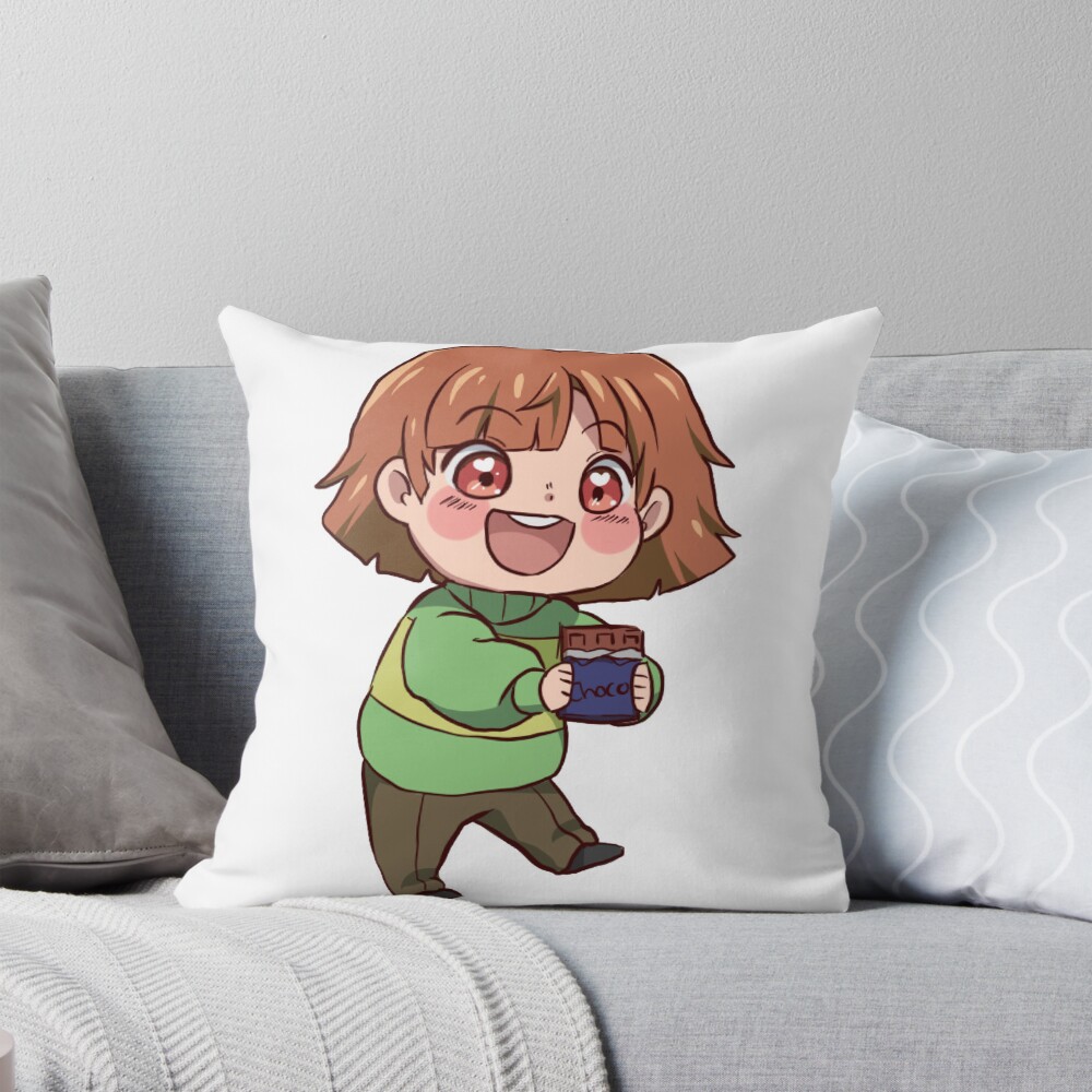 Chara Dreemurr Loves Chocolate Chibi Throw Pillow